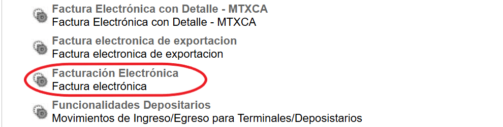 Lista de servicios de ARCA con "Facturación Electrónica" señalada, junto a otros servicios de nombre parecido